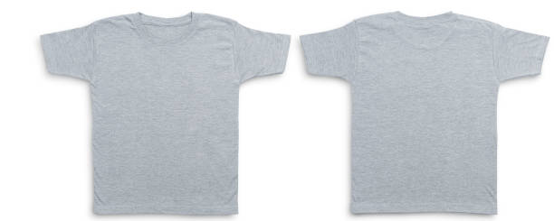 blank colored t-shirt with front and back view - gray shirt imagens e fotografias de stock