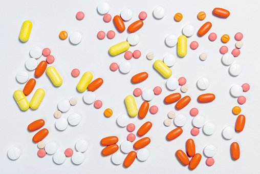 Tablets of pills isolated over white background