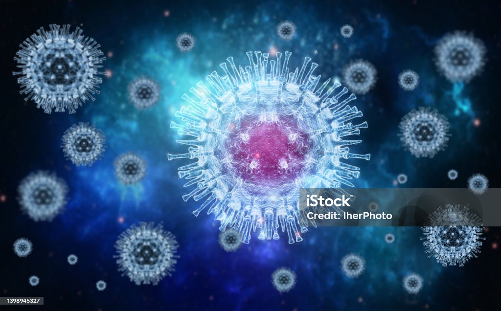 Monkeypox virus, 3d virus background, monkeypox virus molecule on blue background, medical background with virus molecules Mpox Stock Photo