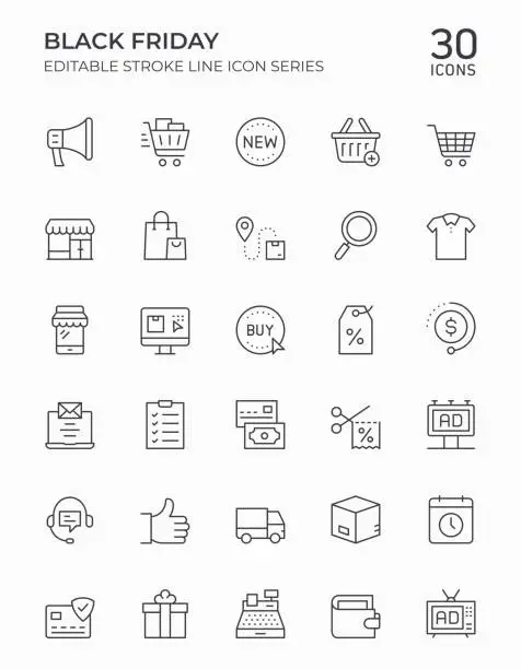 Vector illustration of Black Friday Editable Stroke Line Icons