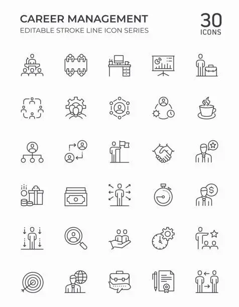 Vector illustration of Career Management Editable Stroke Line Icons