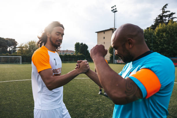 istock Soccer teams ready to start the match 1398946473