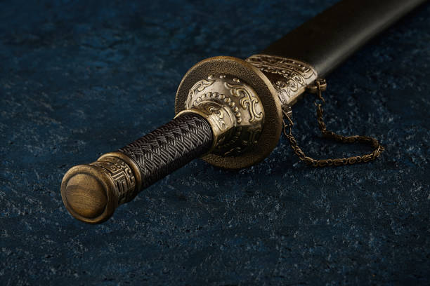 istock Closeup of an ancient Chinese short sword. 1398947263