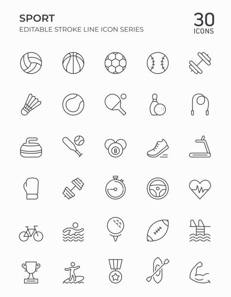 stockillustraties, clipart, cartoons en iconen met sport editable stroke line icons - sportpictogrammen