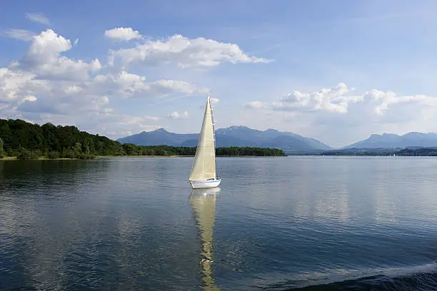 Sommer in Bavaria. A sailing-ship at the "Chiemsee" 