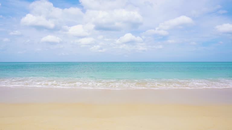 Panorama Beach blue sky best wave splashing sandy summer . United States.