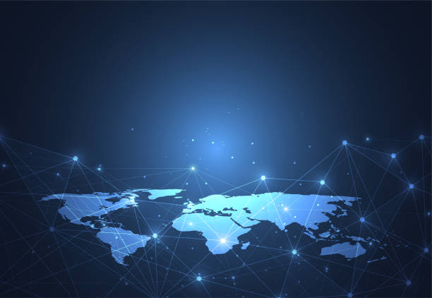 istock Global network connection. World map point and line composition concept of global business. Vector Illustration 1398954107