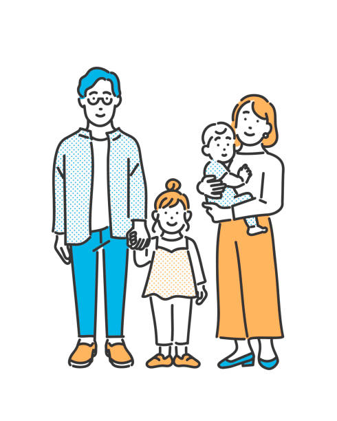 rodzina z uśmiechem - family portrait asian ethnicity mother stock illustrations