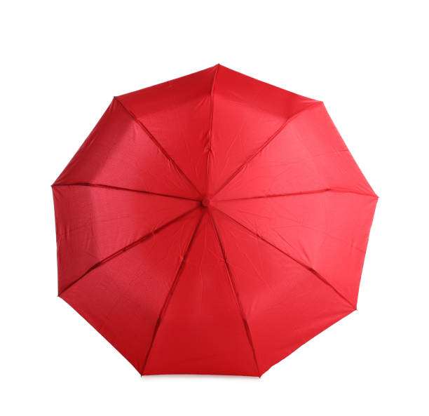 istock Stylish open red umbrella isolated on white 1398954255
