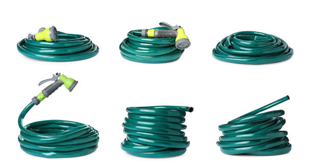 istock Set with green rubber watering hoses on white background 1398954260