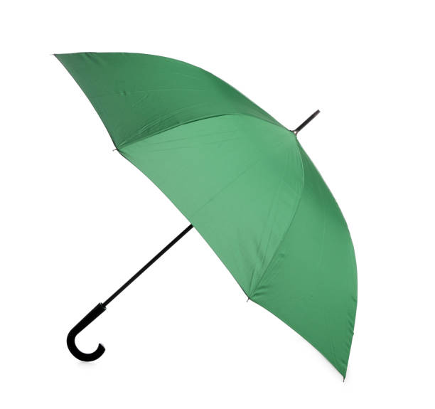 istock Stylish open green umbrella isolated on white 1398954615