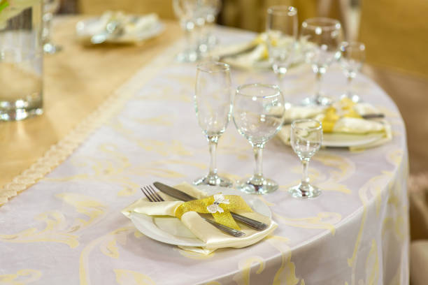 istock Served dishes on the festive table in the restaurant 1398955340
