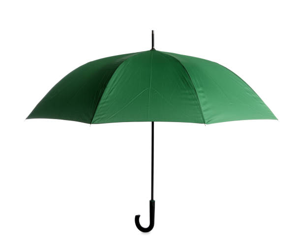 istock Stylish open green umbrella isolated on white 1398955369