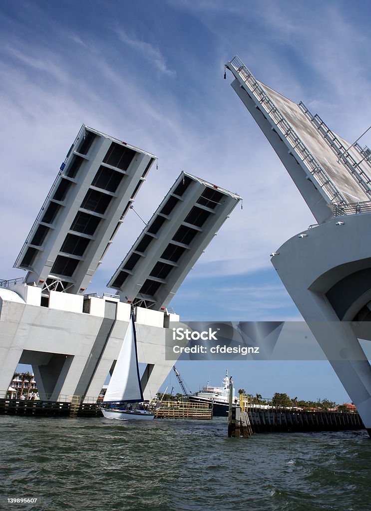 drawbridge up draw bridge up on intercoastal water way Architecture Stock Photo