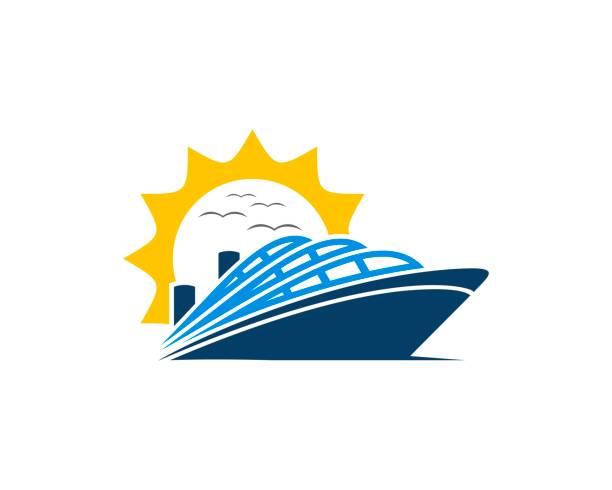Cruise ship with sunrise behind Cruise ship with sunrise behind cruize stock illustrations