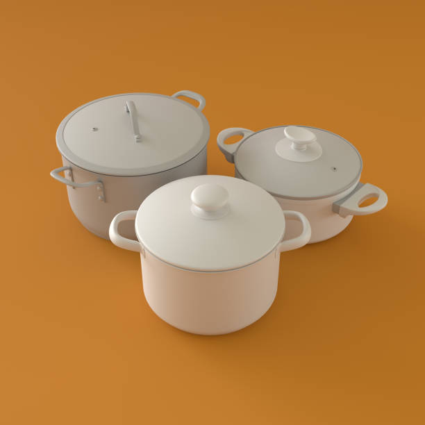 istock Monochrome Pots on Orange Background, 3d Rendering 1398959815
