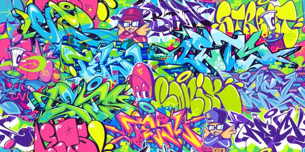 Seamless Colorful Modern Abstract Urban Style Hiphop Graffiti Street Art  Pattern Vector Illustration Background Template Stock Illustration -  Download Image Now - iStock