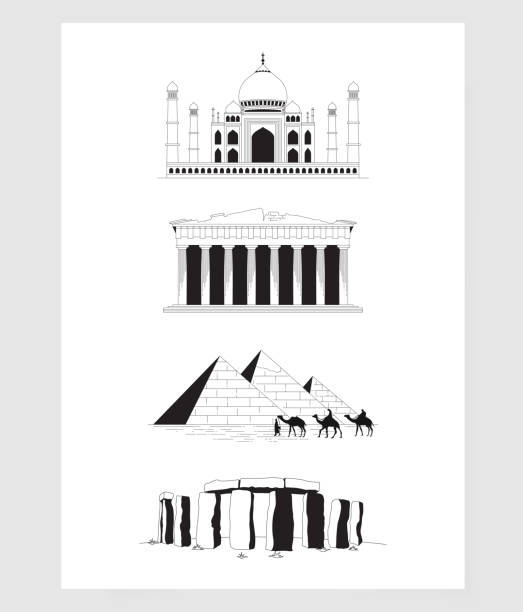 Hand drawing the ffamous place in black and white vector Hand drawing the famous place or landmark for travel in black and white, isolated vector illustration egyptian palace stock illustrations
