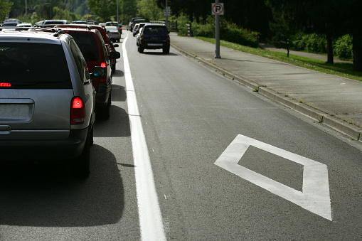 Carpool lane on highway, Washington State, USA