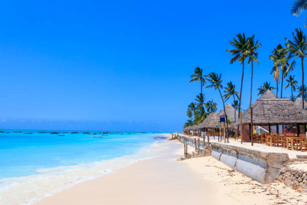 View of tropical sandy Nungwi beach on Zanzibar, Tanzania stock photo