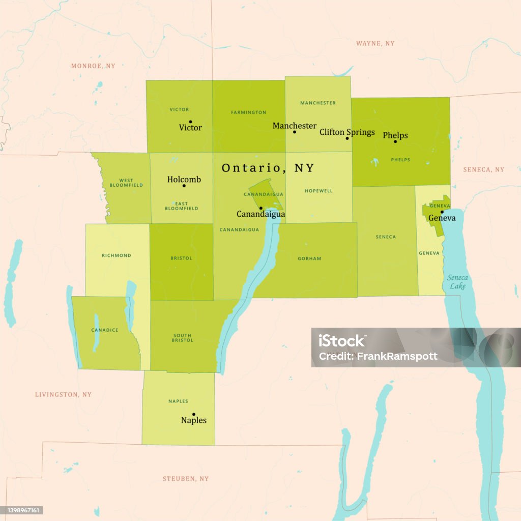 NY Ontario County Vector Mapa Zielony - Grafika wektorowa royalty-free (Canandaigua)