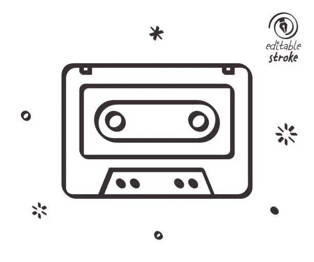 Vector illustration of Playful Line Illustration for Cassette Player