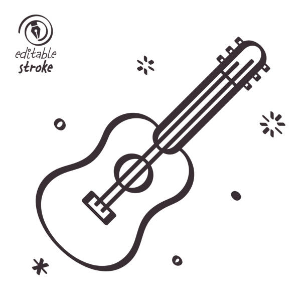 Playful Line Illustration for Guitar Chords Guitar chords concept can fit various design projects. Modern and playful line illustration featuring the object drawn in outline style. It's also easy to change the stroke width and edit the color. notes on guitar neck stock illustrations