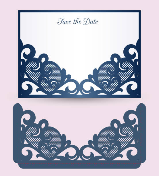 istock Laser cut pocket envelope template with lace pocket. Wedding invitation or greeting card cover with abstract ornament. Suitable for greeting cards, invitations, menus. 1398967703