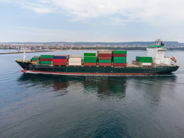 istock Aerial top view container ship, shipping or transportation concept background. 1398975275