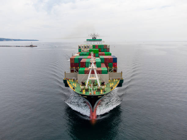 istock Aerial top view container ship, shipping or transportation concept background. 1398975285