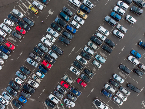 Aerial top view of automobile parking