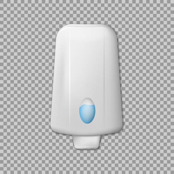 istock Wall hand dryer, dispensers with soap and paper towel. Vector realistic container with antibacterial liquid gel or alcohol sanitizer, box with napkins and hand drier isolated on transparent background 1398978337