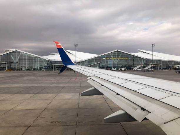 Kars airport building view from a sunexpress airplane vehicle window Kars, Turkey - February 25, 2022: Kars airport building view from a sunexpress airplane vehicle window sunexpress stock pictures, royalty-free photos & images