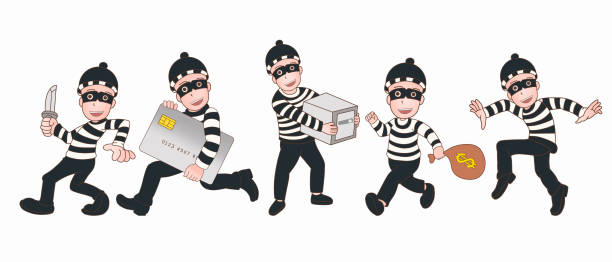 set of theft man character illustration stealing set of theft man character illustration stealing cartoon burglar stock illustrations