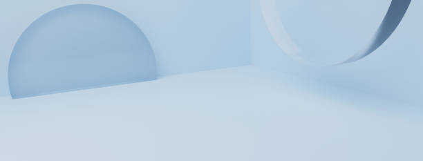 istock Abstract corner composition with geometric transparent glass figures podium and ball on a light blue background. 1398981496