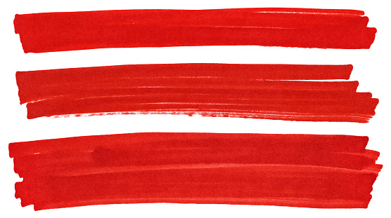 Set of red marker paint texture. Stroke isolated on white background