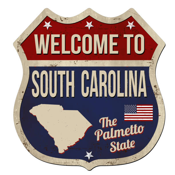 사우스 캐롤라이나 빈티지 녹슨 금속 표지판에 오신 것을 환영합니다. - south carolina flag interface icons symbol stock illustrations
