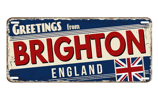 Greetings from Brighton vintage rusty metal plate on a white background, vector illustration