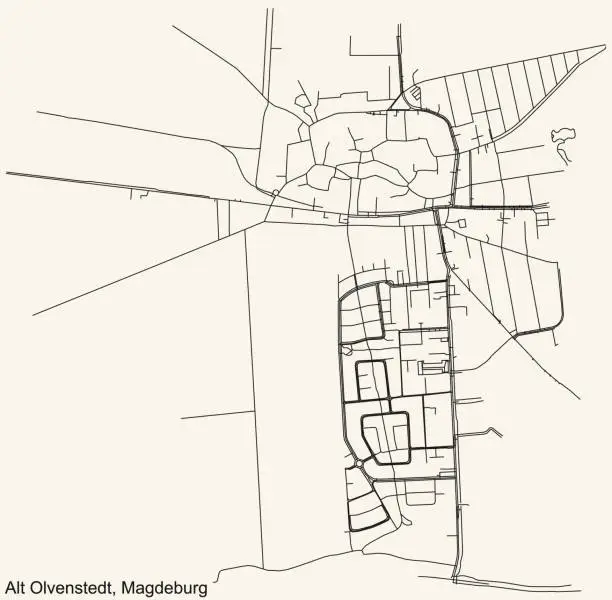 Vector illustration of Street roads map of the ALT OLVENSTEDT DISTRICT, MAGDEBURG