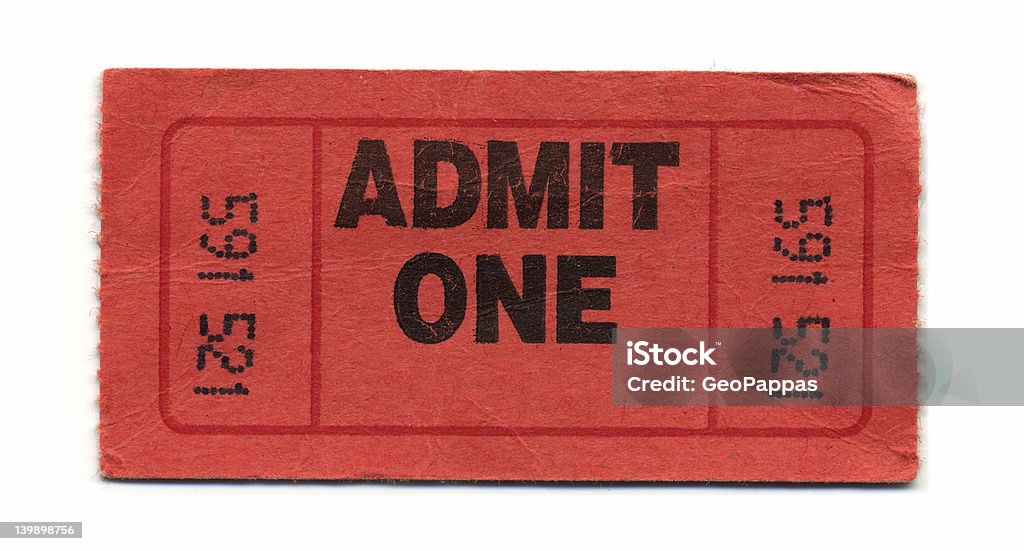 Zugeben ein Ticket (Rot - Lizenzfrei Admit one - englischer Ausdruck Stock-Foto