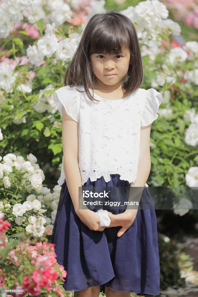 Niña Japonesa En El Jardín De Flores Foto de stock y más banco de imágenes  de 6-7 años - 6-7 años, Aire libre, Azul - iStock