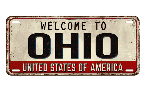 Welcome to Ohio vintage rusty metal plate Welcome to Ohio vintage rusty metal plate on a white background, vector illustration ohio symbols stock illustrations