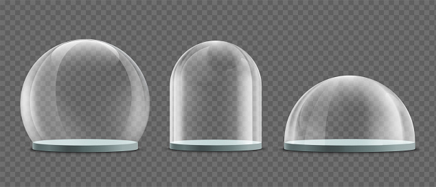 Glass dome. Mockup isolated on a transparent background. Set of blank templates. Vector illustration.
