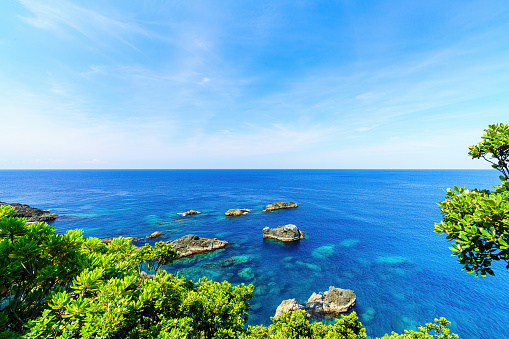 Clear blue sea and rocks