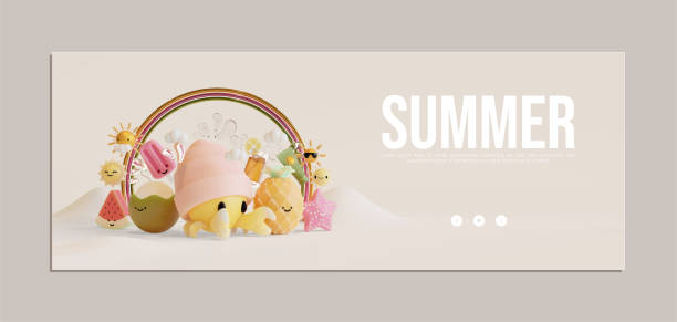 Summer Banner Template With Hermit Crab 3D Illustration Summer Banner Template With Hermit Crab 3D Illustration hermit crab stock illustrations