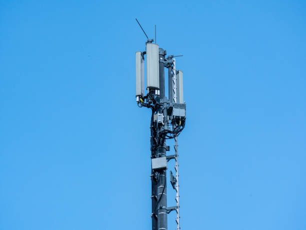 istock Radio mast on blue background Electrosmog 1398990935