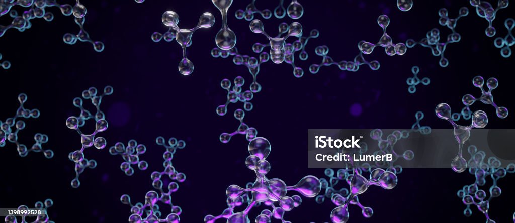 Purple Neon Trendy Glass Molecules Abstract Background 3d Illustration Molecule Stock Photo