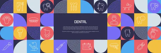 Vector illustration of Dental Related Design with Line Icons. Simple Outline Symbol Icons.