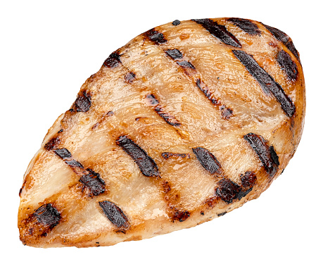 Grilled chicken breast isolated on white background with clipping path