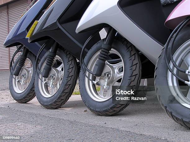 Scooter Wheels In A Row Stock Photo - Download Image Now - Asia, Brake, Business